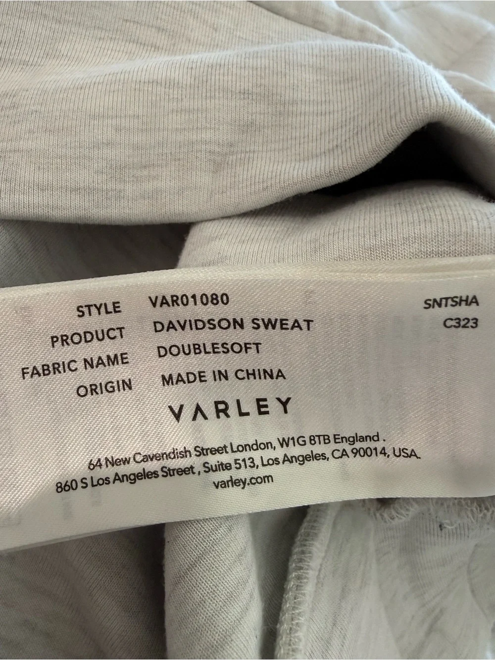Varley Davidson Sweatshirt Doublesoft Heathered Gray Quarter Sip Size L - Picture 11 of 13